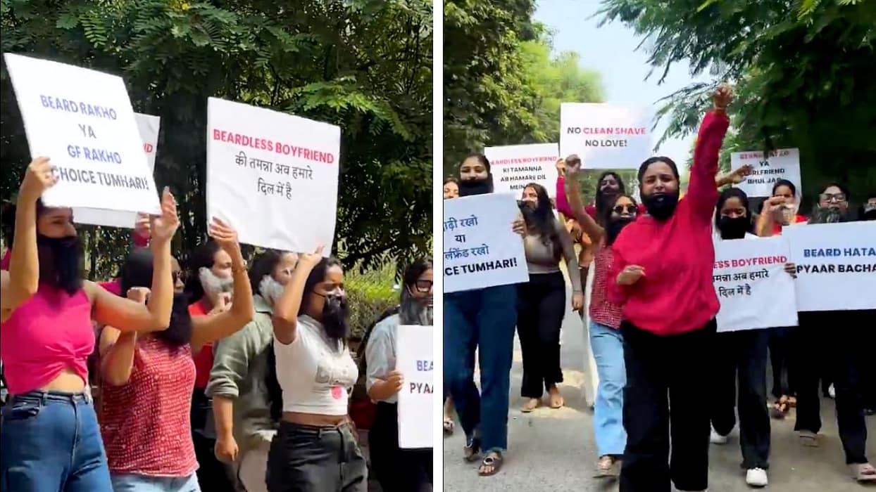 Watch: 'Beard hatao, Pyaar Bachao' - Young girls protest against boyfriends with beards